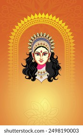 illustration of Goddess Durga Face in Happy Durga Puja Shubh Navratri Indian religious banner background