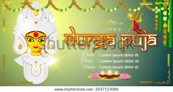 Illustration Goddess Durga Face Happy Durga Stock Vector (Royalty Free ...