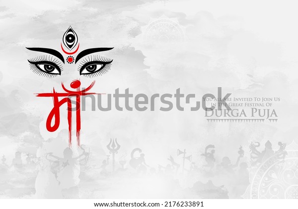 illustration of Goddess Durga Face in Happy\
Dussehra Subh Navratri Indian religious header banner background\
with Hindi text meaning Maa\
Durga