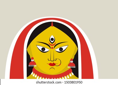 Illustration of Goddess Durga face for Durga Puja Festival