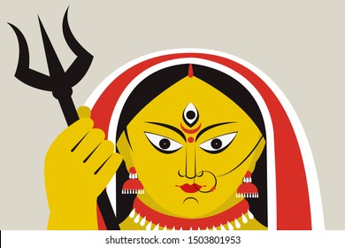 Illustration of Goddess Durga face for Durga Puja Festival