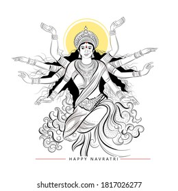 illustration of Goddess Durga Hand Drawn in Happy Durga Puja, Happy Navratri 