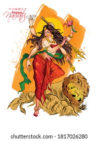 illustration of Goddess Durga Hand Drawn in Happy Durga Puja, Happy Navratri 