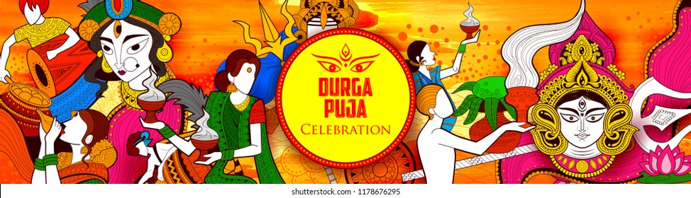 illustration of Goddess Durga in Happy Dussehra Navratri background