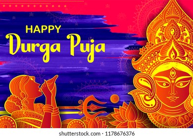 illustration of Goddess Durga in Happy Dussehra Navratri background
