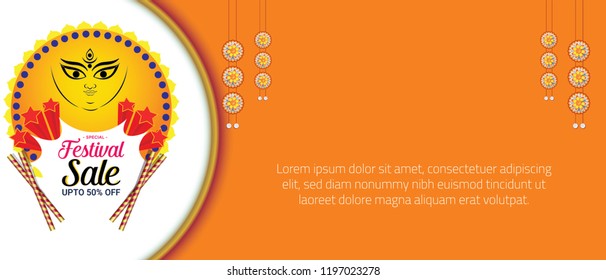 illustration of Goddess Durga in Happy Dussehra festival sale background Banner