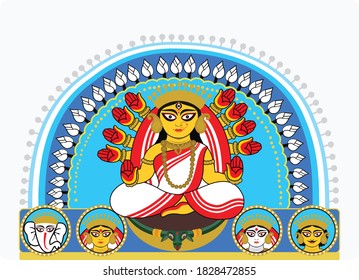 illustration of Goddess Durga in Happy Dussehra Navratri background with text in bangla Durga meaning Mother Durga