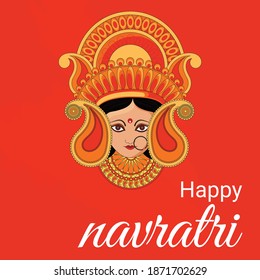 ilustración de la diosa Durga en Feliz Dussehra Navratri con texto en hindi Ma Durga que significa Madre Durga