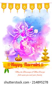 illustration of goddess Durga in Happy Navratri background