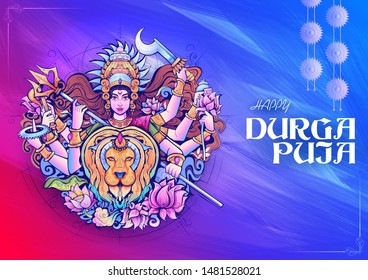 illustration of Goddess Durga in Happy Durga Puja Subh Navratri Indian religious header banner background