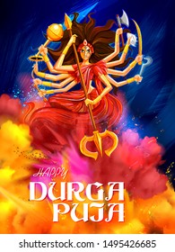 illustration of Goddess Durga in Happy Durga Puja Subh Navratri Indian religious header banner background