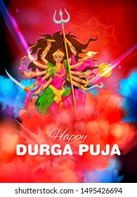 illustration of Goddess Durga in Happy Durga Puja Subh Navratri Indian religious header banner background