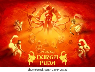 illustration of Goddess Durga in Happy Durga Puja Subh Navratri Indian religious header banner background