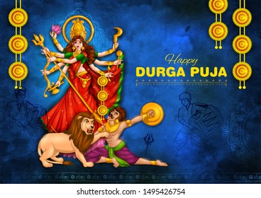 illustration of Goddess Durga in Happy Durga Puja Subh Navratri Indian religious header banner background