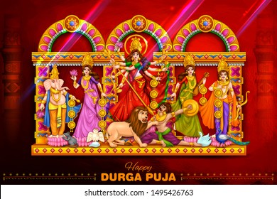 illustration of Goddess Durga in Happy Durga Puja Subh Navratri Indian religious header banner background