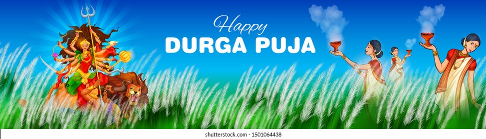 illustration of Goddess Durga in Happy Durga Puja Subh Navratri Indian religious header banner background