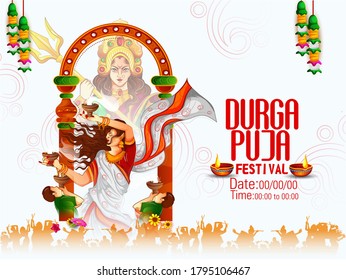 Illustration Of Goddess Durga In Happy Durga Puja, Subh Navratri Celebration