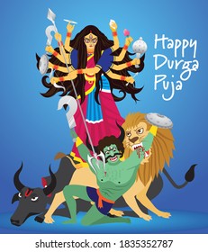 Illustration of Goddess Durga in Happy Durga Puja Subh Navratri, Indian religious goddess, celebration in India. creative banner Greetings & Wishes