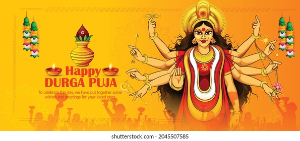 illustration of Goddess Durga in Happy Durga Puja Subh Navratri 