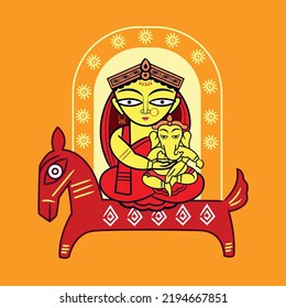 Illustration of Goddess Durga in Happy Durga Puja, Subh Navratri, maa, Orange  background 