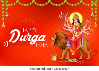 ilustración de la diosa Durga en feliz Durga Puja Subh Navratri titular religioso indio fondo