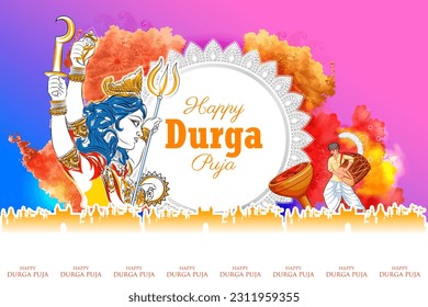 illustration of Goddess Durga in Happy Durga Puja Subh Navratri Indian religious header banner background