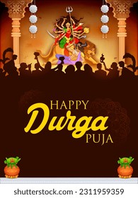 illustration of Goddess Durga in Happy Durga Puja Subh Navratri Indian religious header banner background