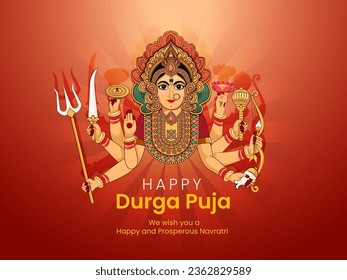 Illustration of Goddess Durga in Happy Durga Puja Shubh Navratri Indian Festival Template