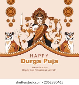 Illustration of Goddess Durga in Happy Durga Puja Shubh Navratri Indian Festival Template