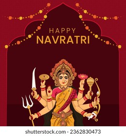 Illustration of Goddess Durga in Happy Durga Puja Shubh Navratri Indian Festival Template