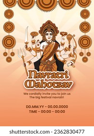 Illustration of Goddess Durga in Happy Durga Puja Shubh Navratri Indian Festival Template