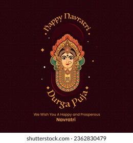 Illustration of Goddess Durga in Happy Durga Puja Shubh Navratri Indian Festival Template