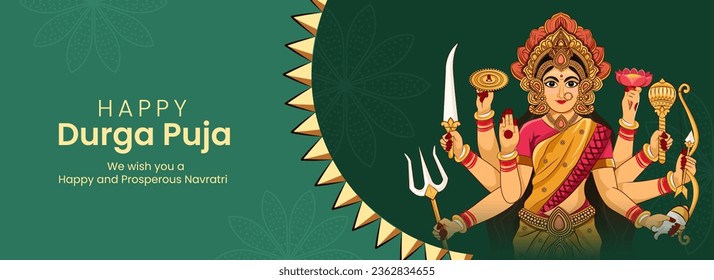 Illustration of Goddess Durga in Happy Durga Puja Shubh Navratri Indian Festival Template Banner