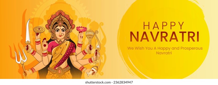 Illustration of Goddess Durga in Happy Durga Puja Shubh Navratri Indian Festival Template Banner