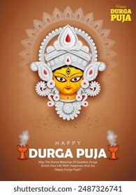 illustration of Goddess Durga in Happy Durga Puja Subh Navratri Indian religious background design