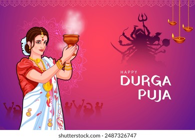 illustration of Goddess Durga in Happy Durga Puja Subh Navratri Indian religious background design