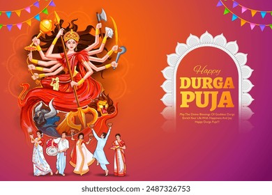 illustration of Goddess Durga in Happy Durga Puja Subh Navratri Indian religious background design