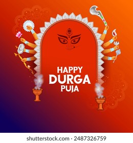 illustration of Goddess Durga in Happy Durga Puja Subh Navratri Indian religious background design