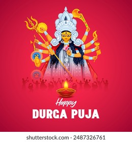 illustration of Goddess Durga in Happy Durga Puja Subh Navratri Indian religious background design