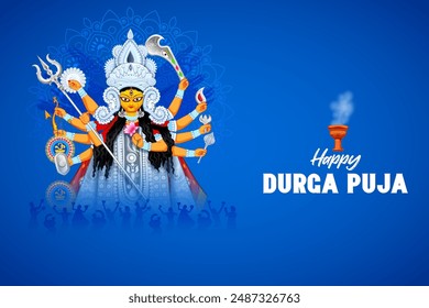 illustration of Goddess Durga in Happy Durga Puja Subh Navratri Indian religious background design