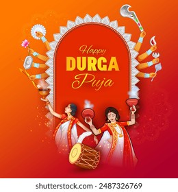 illustration of Goddess Durga in Happy Durga Puja Subh Navratri Indian religious background design