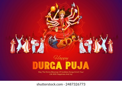 Ilustración de la diosa Durga en Durga feliz Puja Subh Navratri diseño de fondo religioso indio