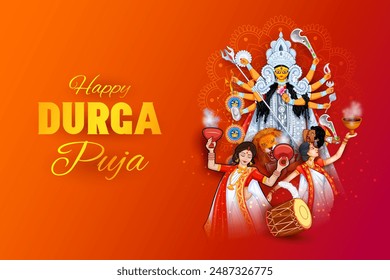 illustration of Goddess Durga in Happy Durga Puja Subh Navratri Indian religious background design