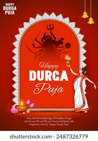 illustration of Goddess Durga in Happy Durga Puja Subh Navratri Indian religious background design