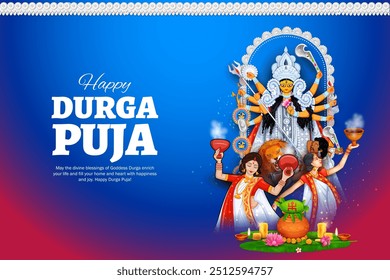 ilustração da Deusa Durga em Happy Durga Puja Subh Navratri Projeto de fundo religioso indiano