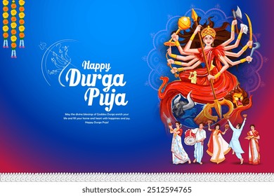 ilustração da Deusa Durga em Happy Durga Puja Subh Navratri Projeto de fundo religioso indiano