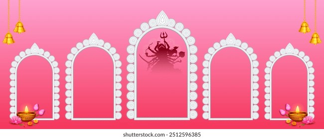 illustration of Goddess Durga in Happy Durga Puja Subh Navratri Indian religious background design for Promotion Offer Sale Banner