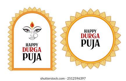 illustration of Goddess Durga in Happy Durga Puja Subh Navratri Indian religious background design for Promotion Offer Sale Banner