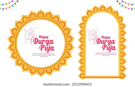 illustration of Goddess Durga in Happy Durga Puja Subh Navratri Indian religious background design for Promotion Offer Sale Banner