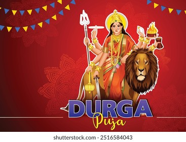 illustration of Goddess Durga in Happy Durga Puja Subh Navratri Indian religious background design